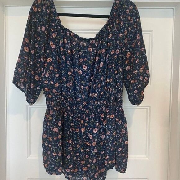 Lane Bryant Floral Fancy Off-Shoulder Top, Navy Blue, Size 1X - Picture 5 of 7